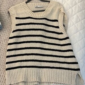 Zara Women's Knit Sweater - Black and Cream Stripes